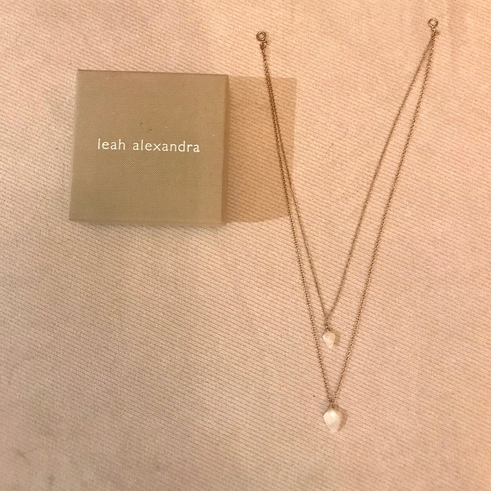 Leah Alexandra Gold Double Layer Necklace with White Heart Pendants